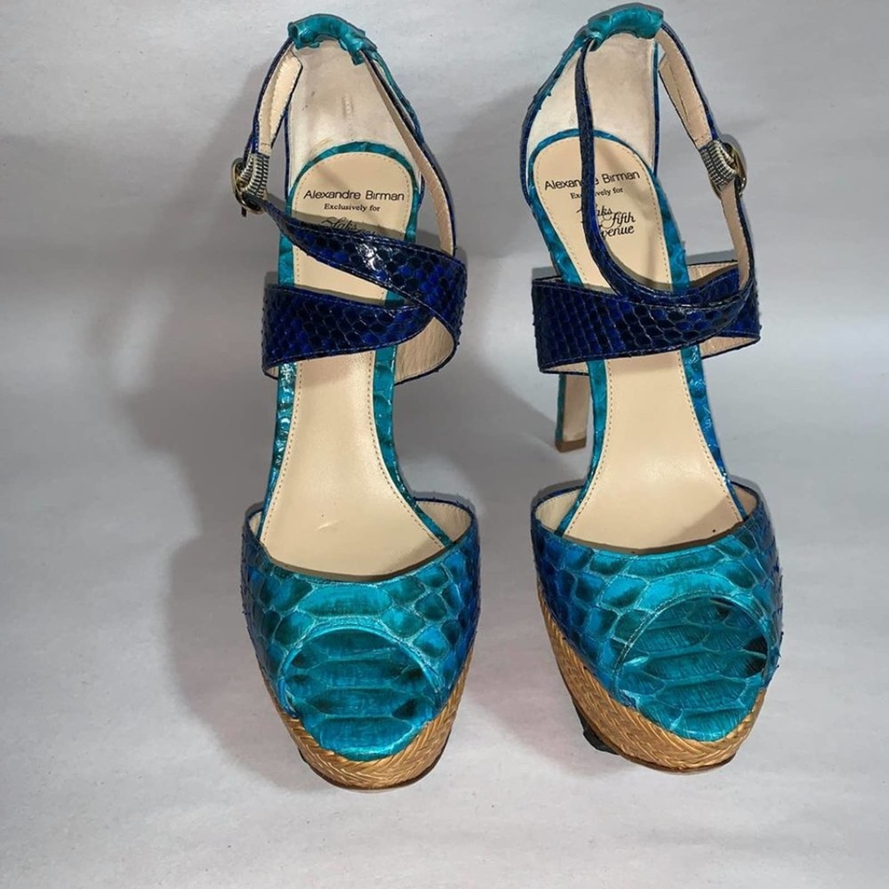 Alexandre Birman Blue Python Leather Platform Hee… - image 2